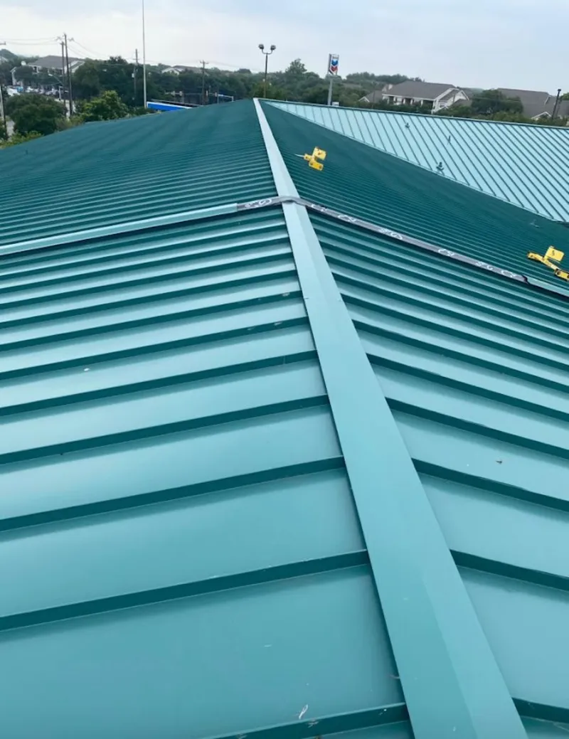 Green commercial metal roof ridge and valley for Metal Roof Repair in Zebulon